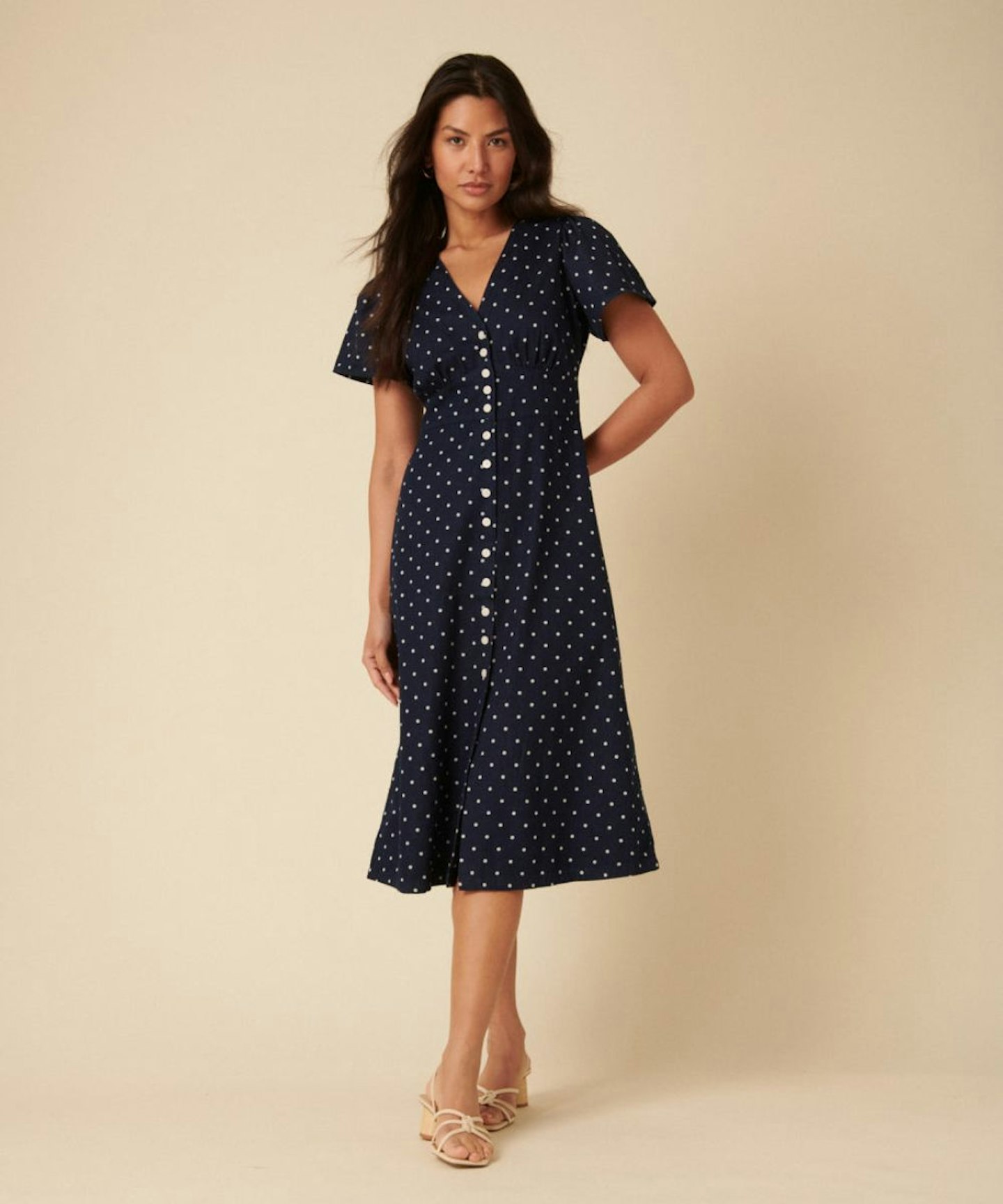 Nobody's Child, Dark Blue Denim Polka Dot Rosie Midi Dress