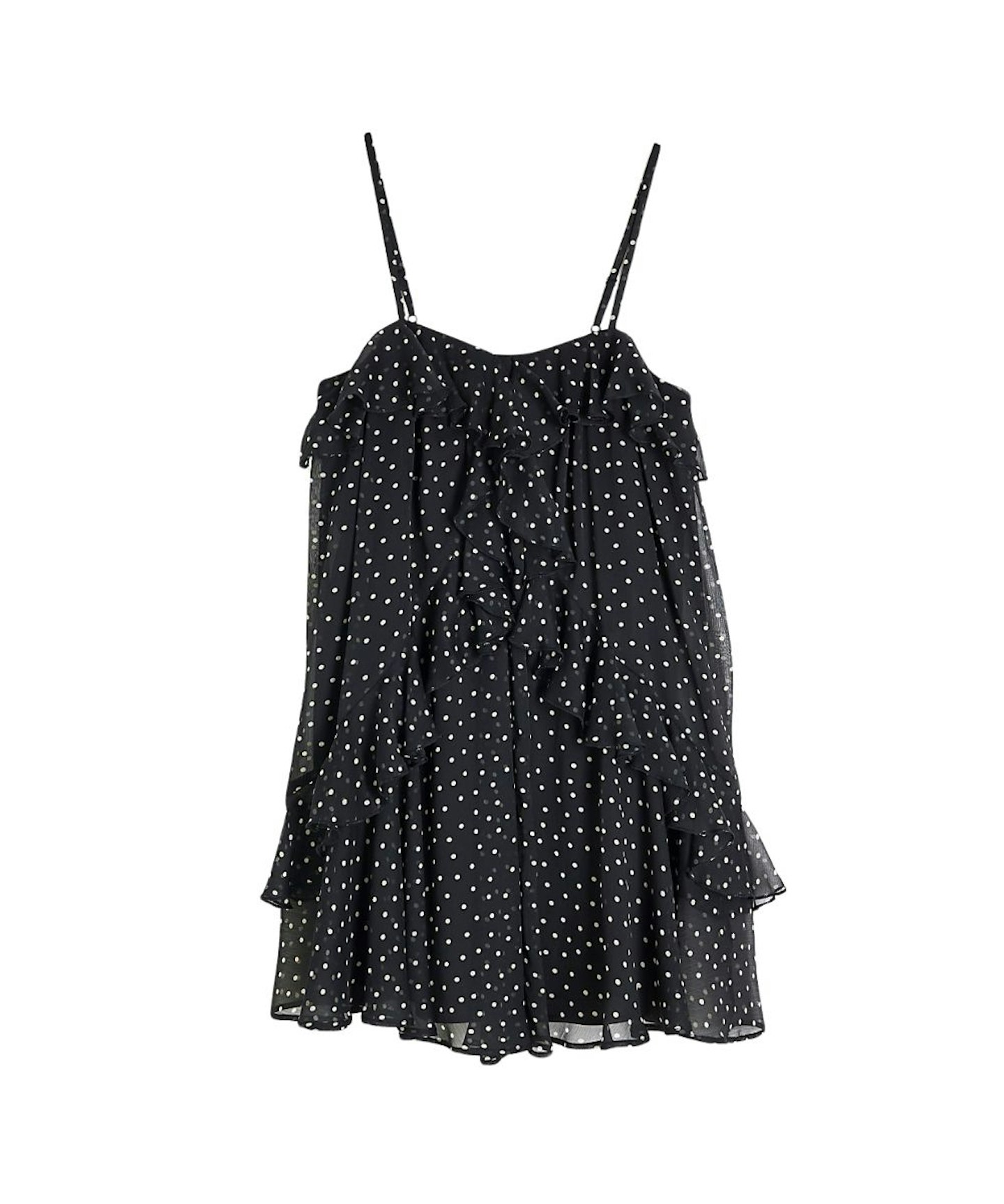 River Island, Black Polka Dot Chiffon Ruffle Mini Dress