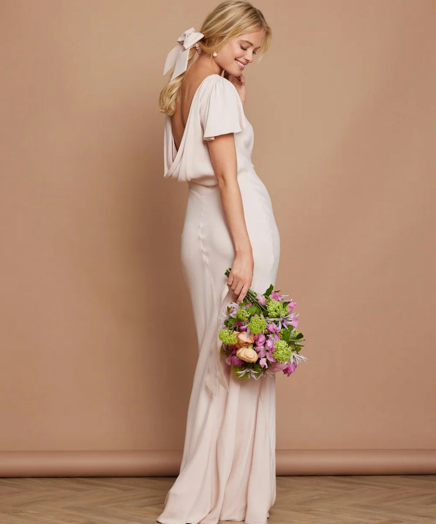 Maids To Measure, Eadie Satin Cowl Back Dress Blush Pink
