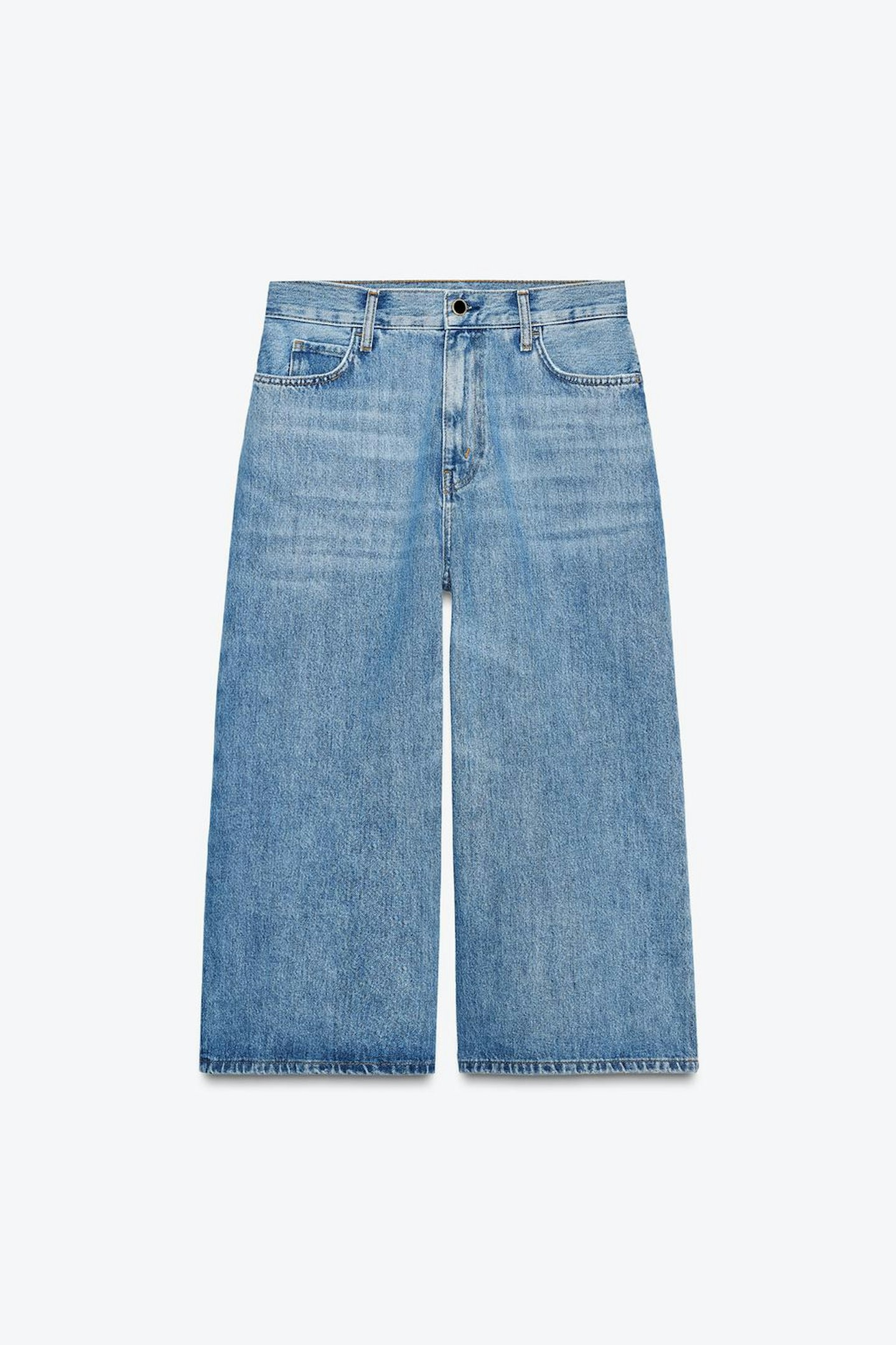 Zara, ZW Collection High-Waist Denim Bermuda Shorts