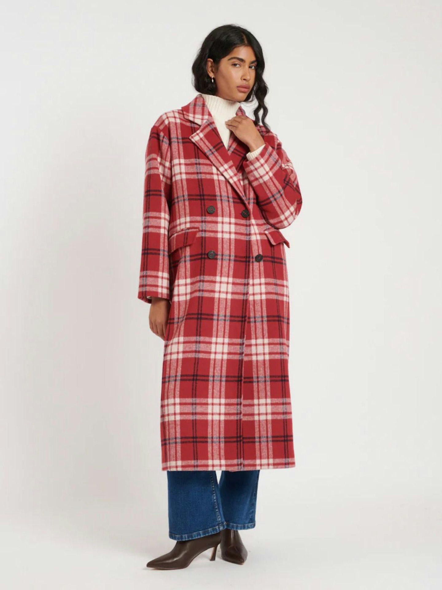 Nobody's Child, Oversized Red Check Double Breasted Coat