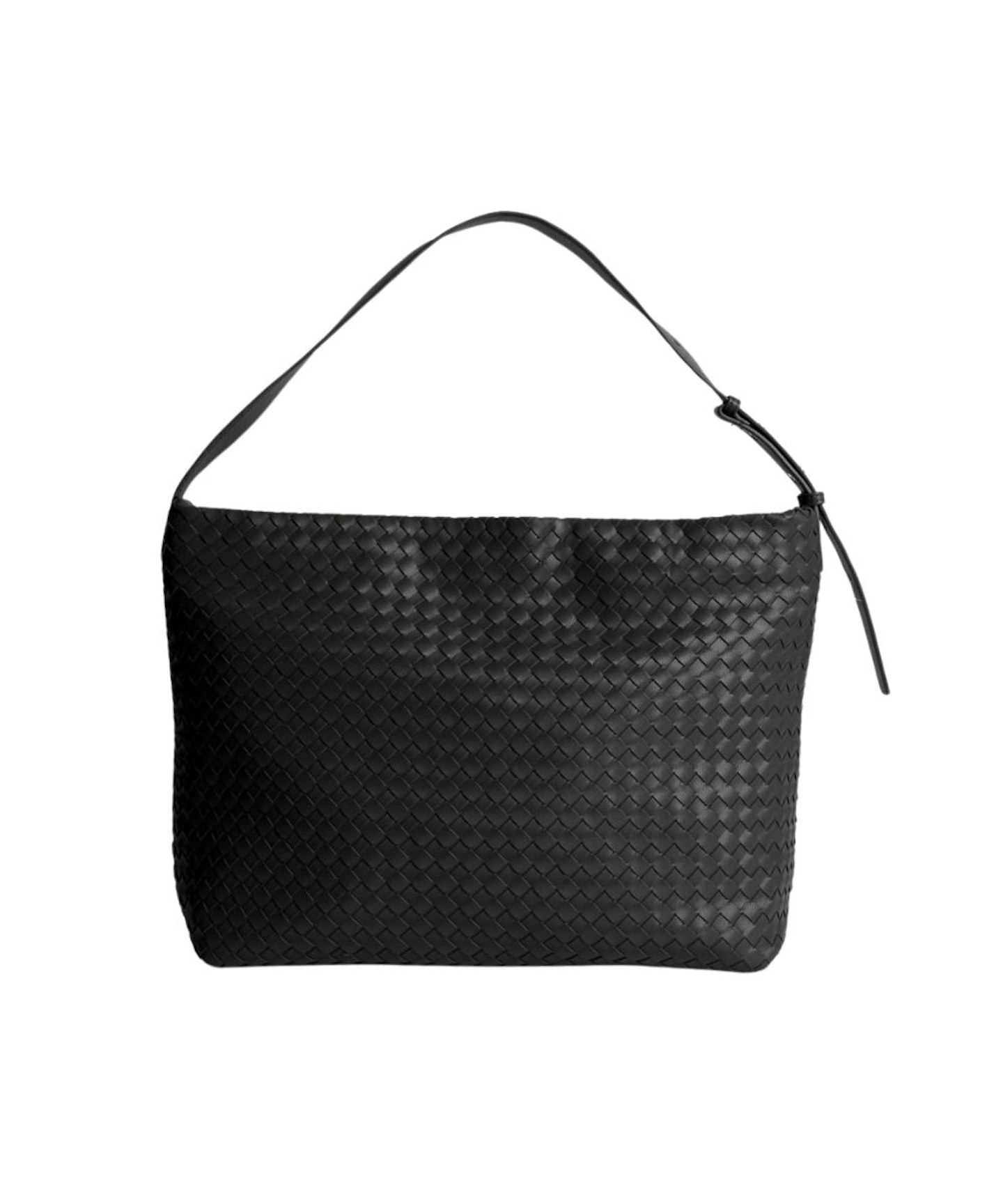 M&S, Faux Leather Woven Shoulder Strap Bag black