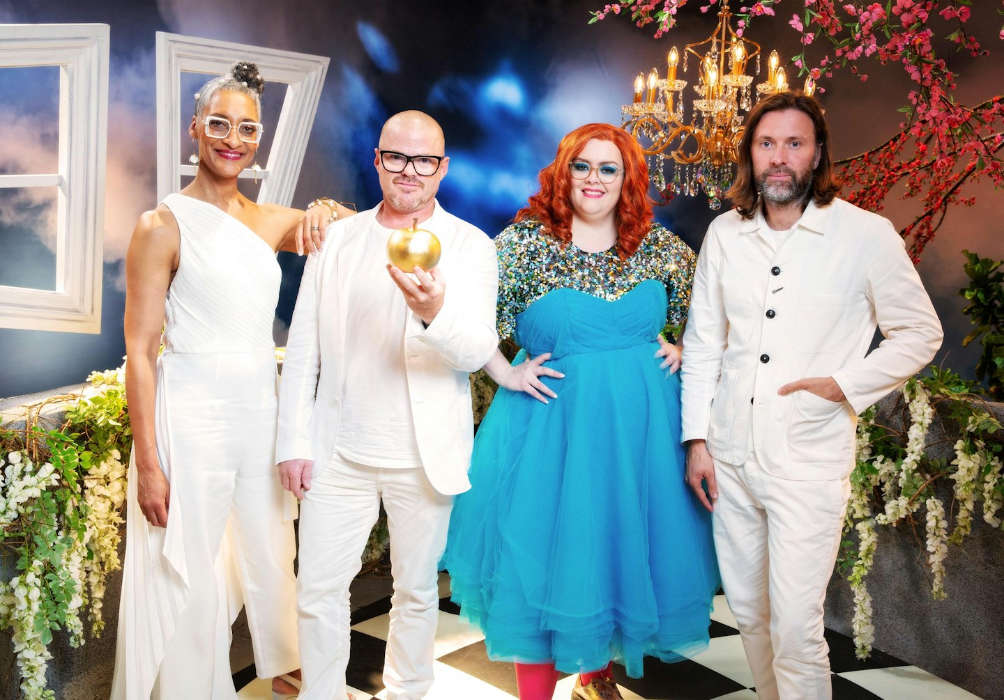 Jayde on Crazy Delicious with 'Food Gods' (l-r) Carla Hall, Heston Blumenthal and Niklas Ekstedt